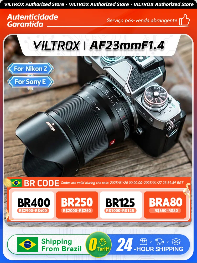 【 Do Brasil 】 Viltrox AF 23mmF1.4 APS-C Mirrorless Camera Lens for Sony E ZVE10 A6700 Nikon Z  Z5 Z6 Z7 Z30 Z50 23mm 23 F1.4 1.4