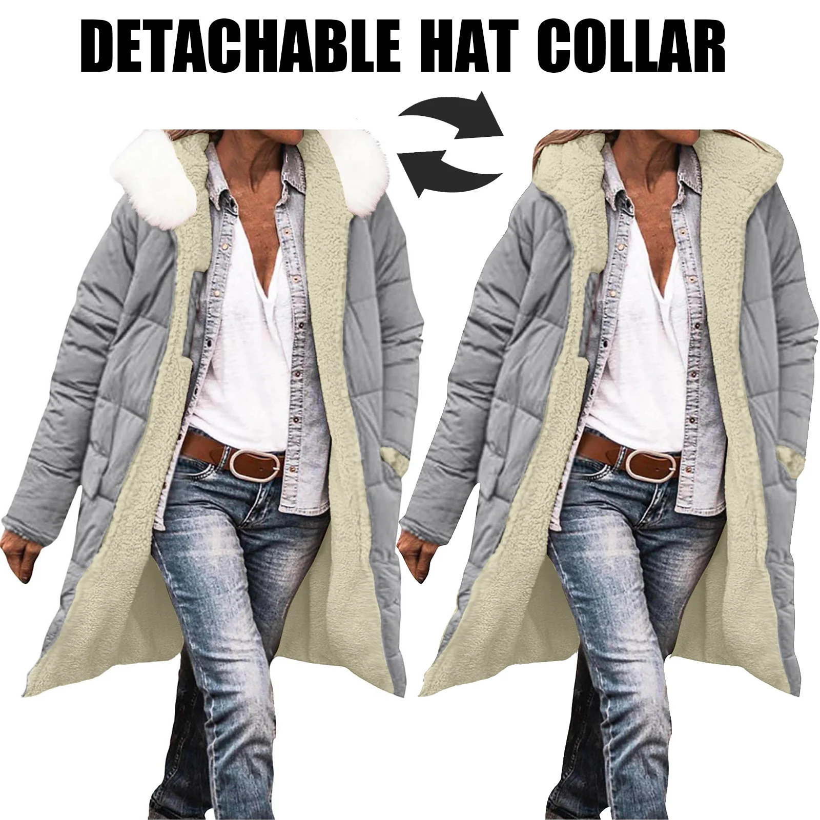 معاطف شتوية دافئة للنساء ذات ياقة مشعرة لعام 2025 سترات منتفخة من الصوف الشيربا قابلة للعكس ملابس خارجية