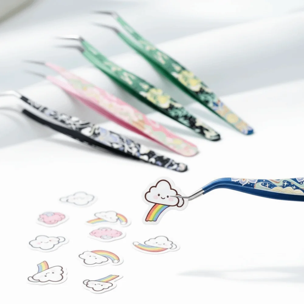 Metal Curved Stickers Tweezers Anti-static High Precision Lashes Extension Tweezer Cartoon Bean Tweezers Beauty Makeup Tools