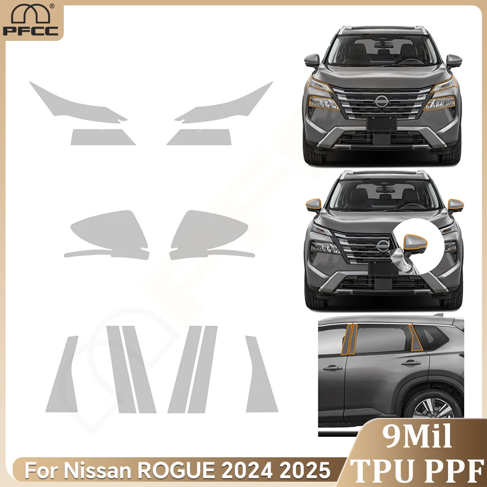 

For Nissan ROGUE 2024 2025 Pre-cut PPF Bra Car Headlight Rearview Film B C Pillars TPU Protection Film Anti-scratch Clear Kit