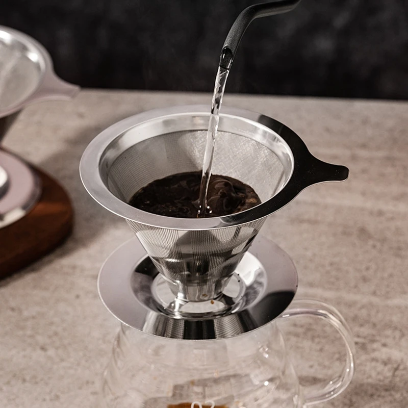 

Reusable Stainless Steel Coffee Filter Cone With Handle Fine Mesh Drip Coffee Strainer For Hand Brewed Coffee, Kitchen Accessory
