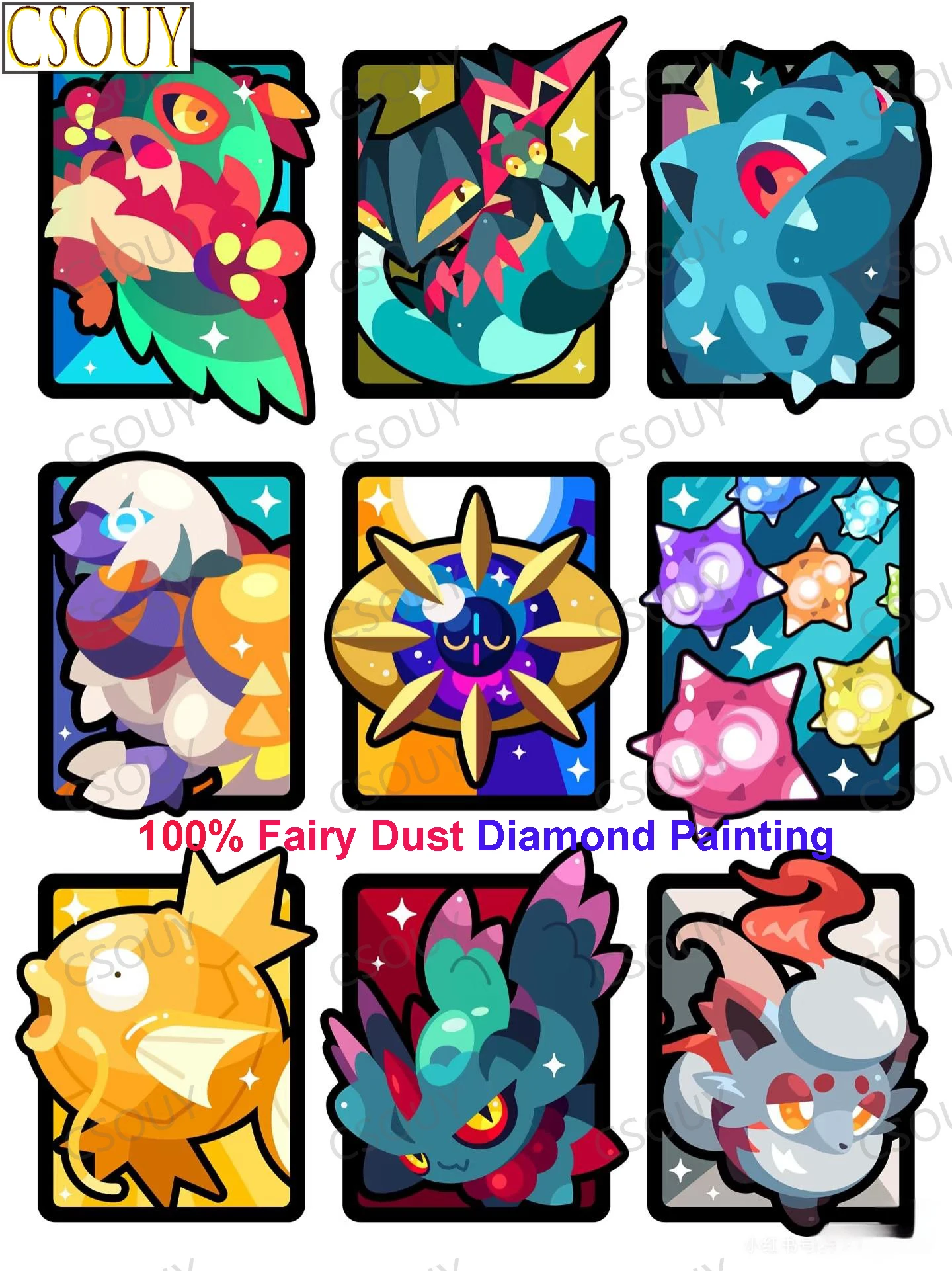 100% Fairy Dust Diy Diamond Painting Cross Stitch Cartoon Animals Fish 5D Embroidery Square Mosaic Home Decor Needlework Crystal