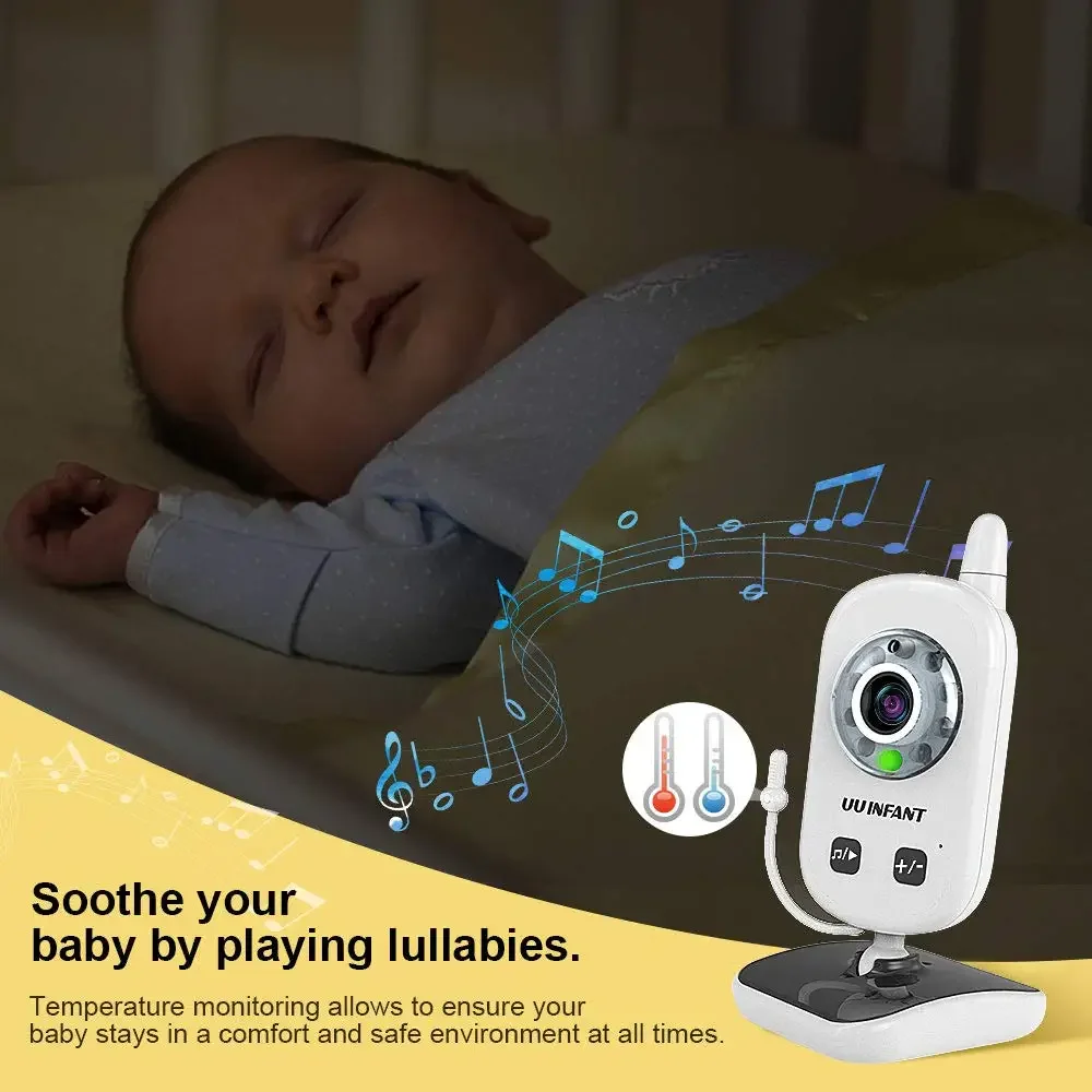 Moniteur vidéo pour bébé avec caméra, vision nocturne automatique, conversation bidirectionnelle, moniteur de température, berceuses, produits portables pour bébé