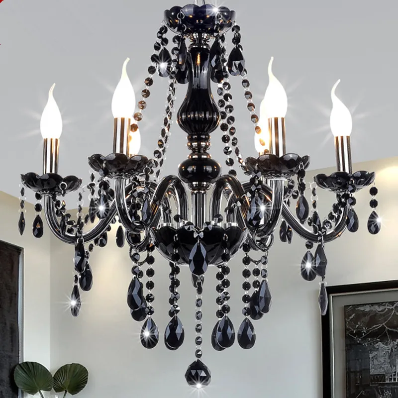 

Modern Black K9 Crystal Chandeliers Lighting for Living Room Hotel Villa Home Decoration Indoor Fixture E14 Bulb Base Multiheads