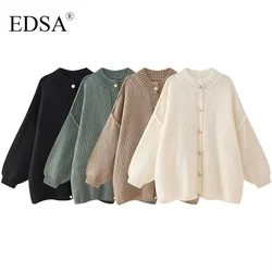 EDSA donna Basic Casual allentato bottone pianura maglione lavorato a maglia cappotto solido nuovo 2024 autunno inverno Fasion pigro accogliente maglione di base