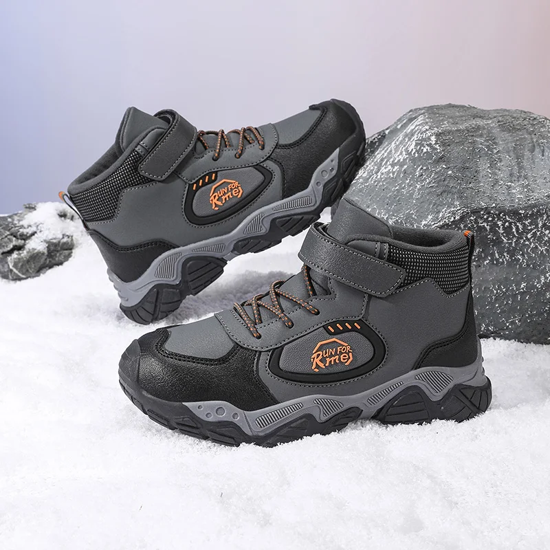 

Boys' Children's Thick Soled Mountaineering Shoes Velvet Warm Autumn Winter Short Boots Comfortable New Style