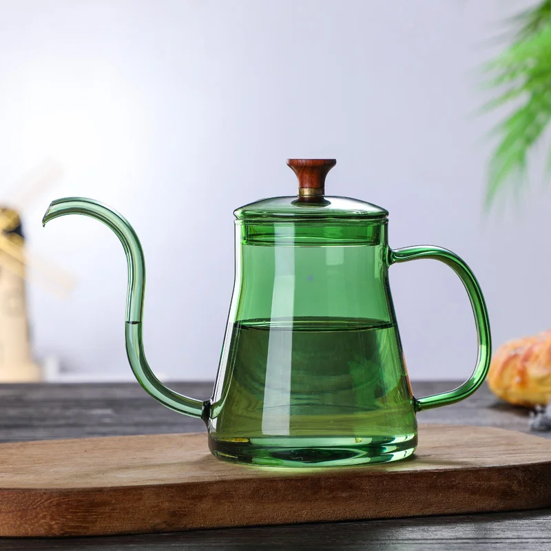 For Cafe Barista Gas Stove Hand-made Glass Gooseneck Hand Drip Coffee Pot Heat-resistant Glass Pour Over Coffee Tea Kettle Make