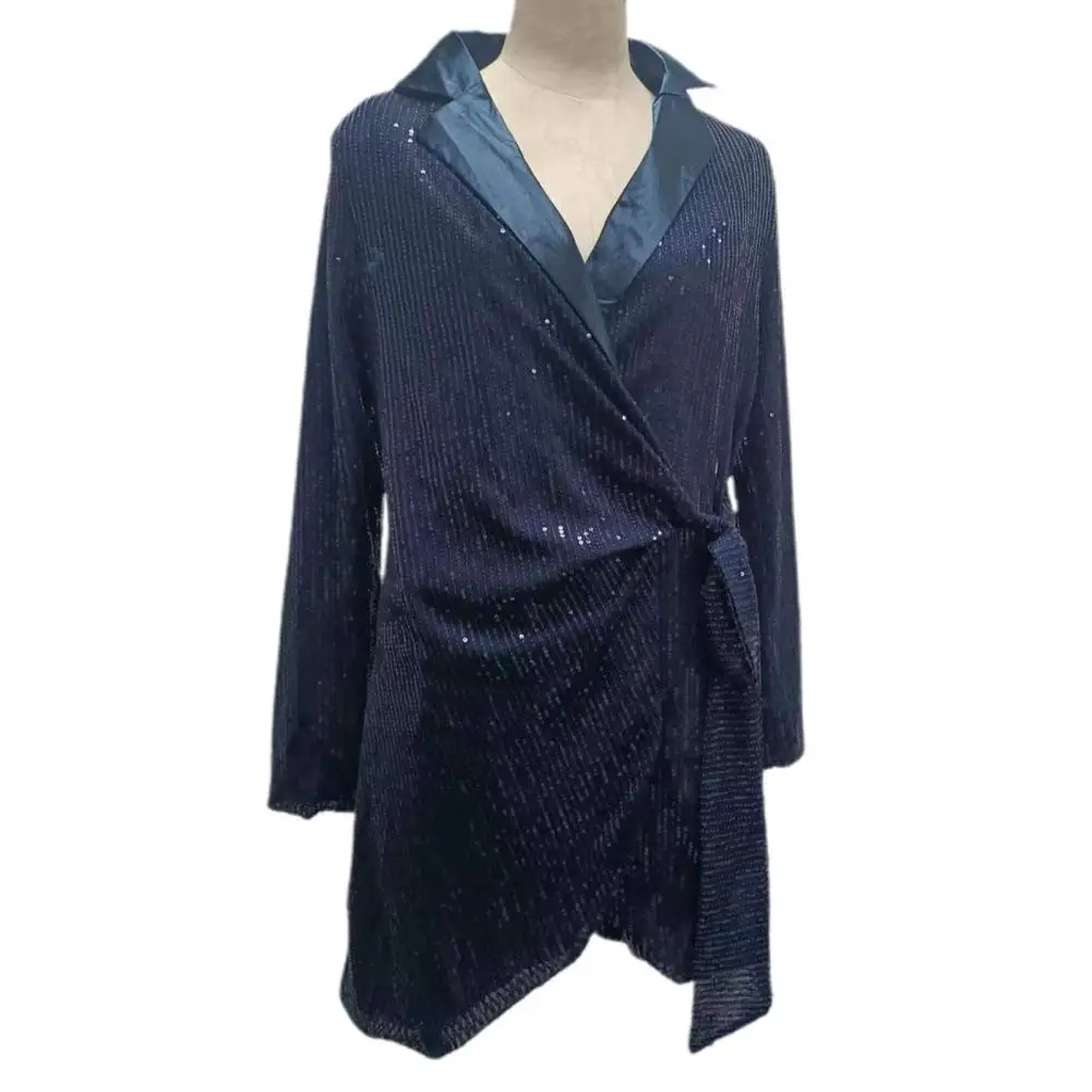 Revers Jurk Prachtige Lovertjes V-Hals Feestjurk Flatterende Wrap Stijl Slim Fit Onregelmatige Zoom Voor Dames Prom Special