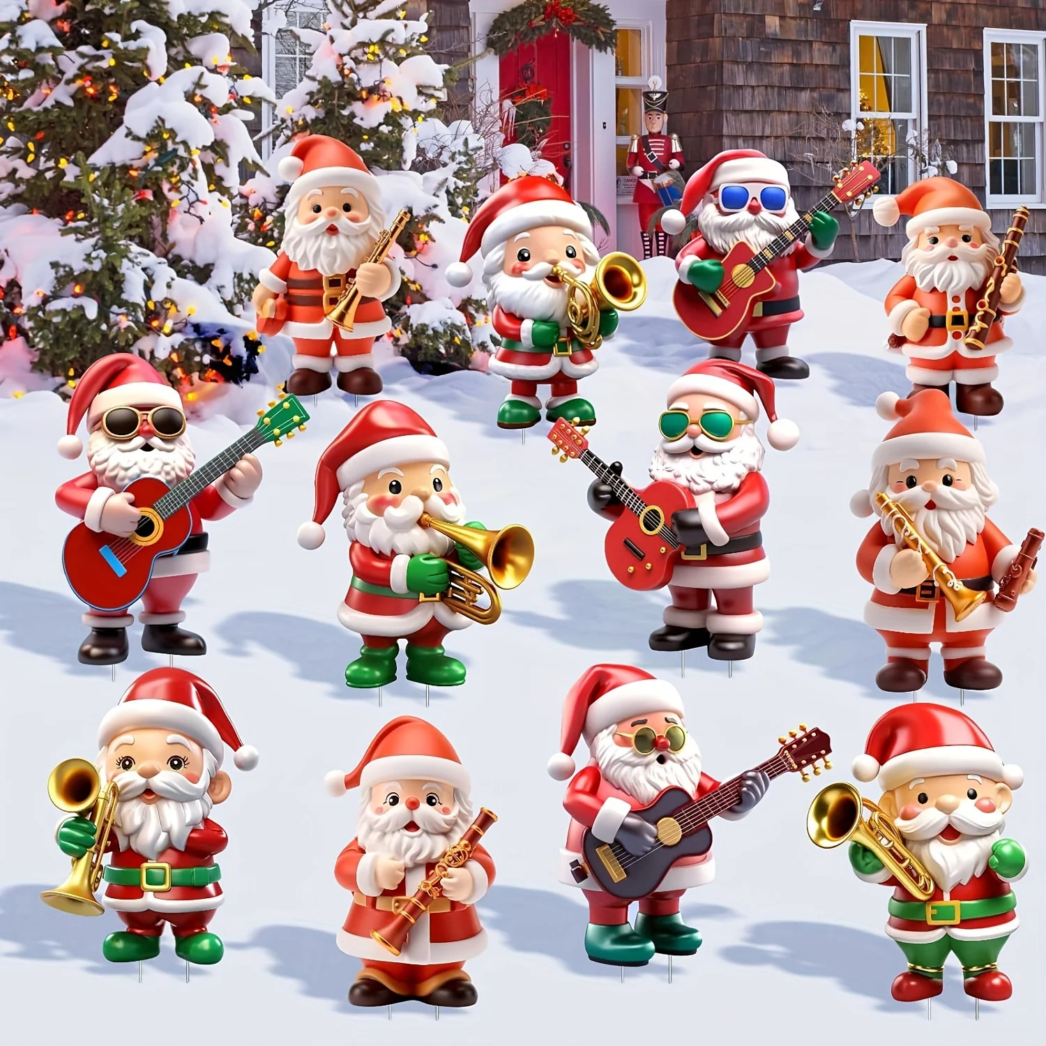 12Pcs 2D Flat Christmas Wooden Music Santa Claus Wooden Pendant Christmas Tree Decoration Perfect Holiday Gift Decor view 6