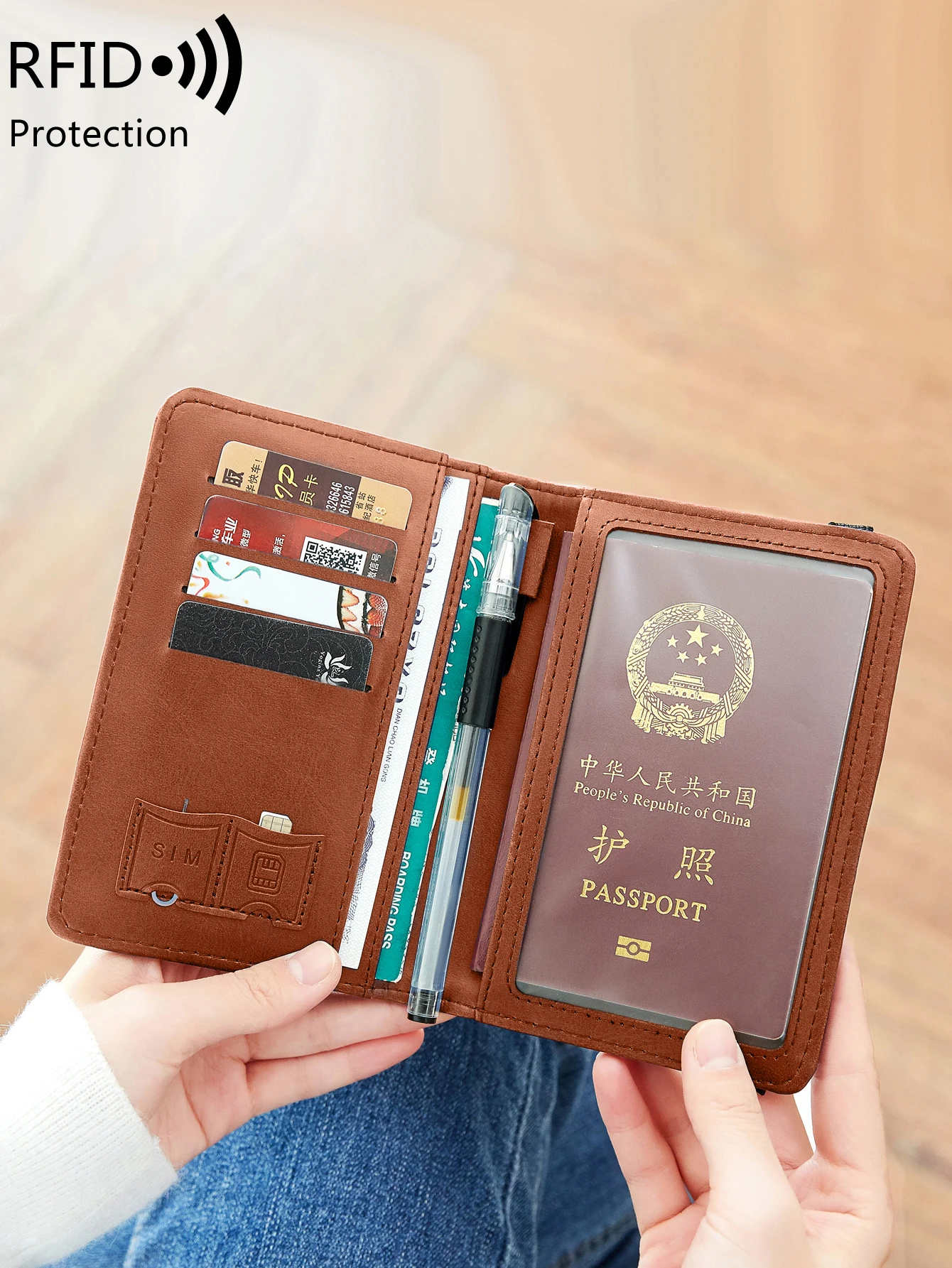 RFID Retro Passport Set PU Leather Credit Card Holder Vaccine ID Window Card Set Passport Bag Men\'s and Women\'sTravelAccessories