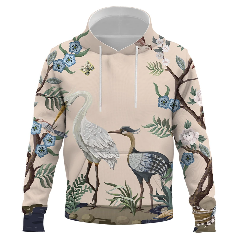 New Autumn Hot New 3D Printing Flower, bird and plant illustration Men's Hoodie Teenager Casual Hip-hop Sweatshirt Pullover Coat