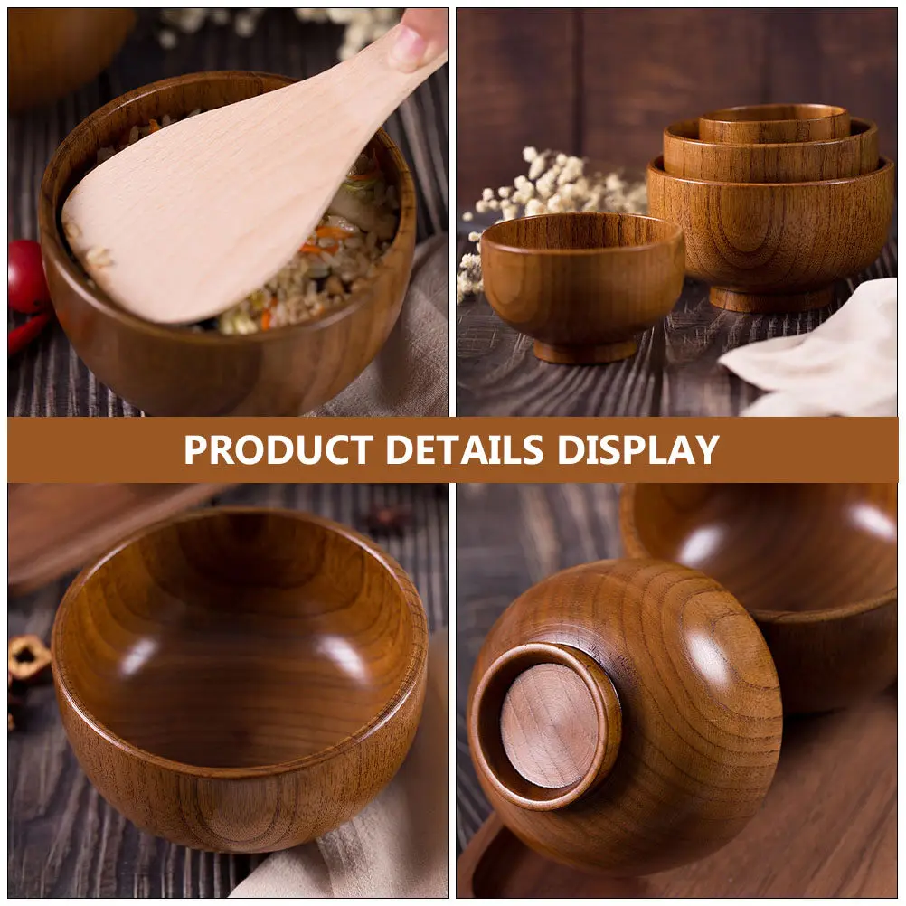 1Pcs Jujube Wood Bowl Infant Children's Food Container Japanese Style Lightweight Wooden Tableware Storage Soup Salad Serving
