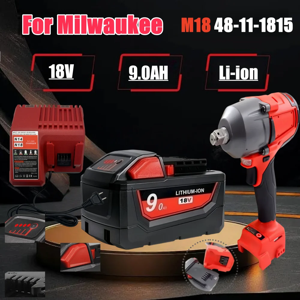 

for Milwaukee M18 18V 9000mAh lithium-ion rechargeable battery M18B5-XC for Milwaukee 18V tool 9.0Ah replacement battery charger
