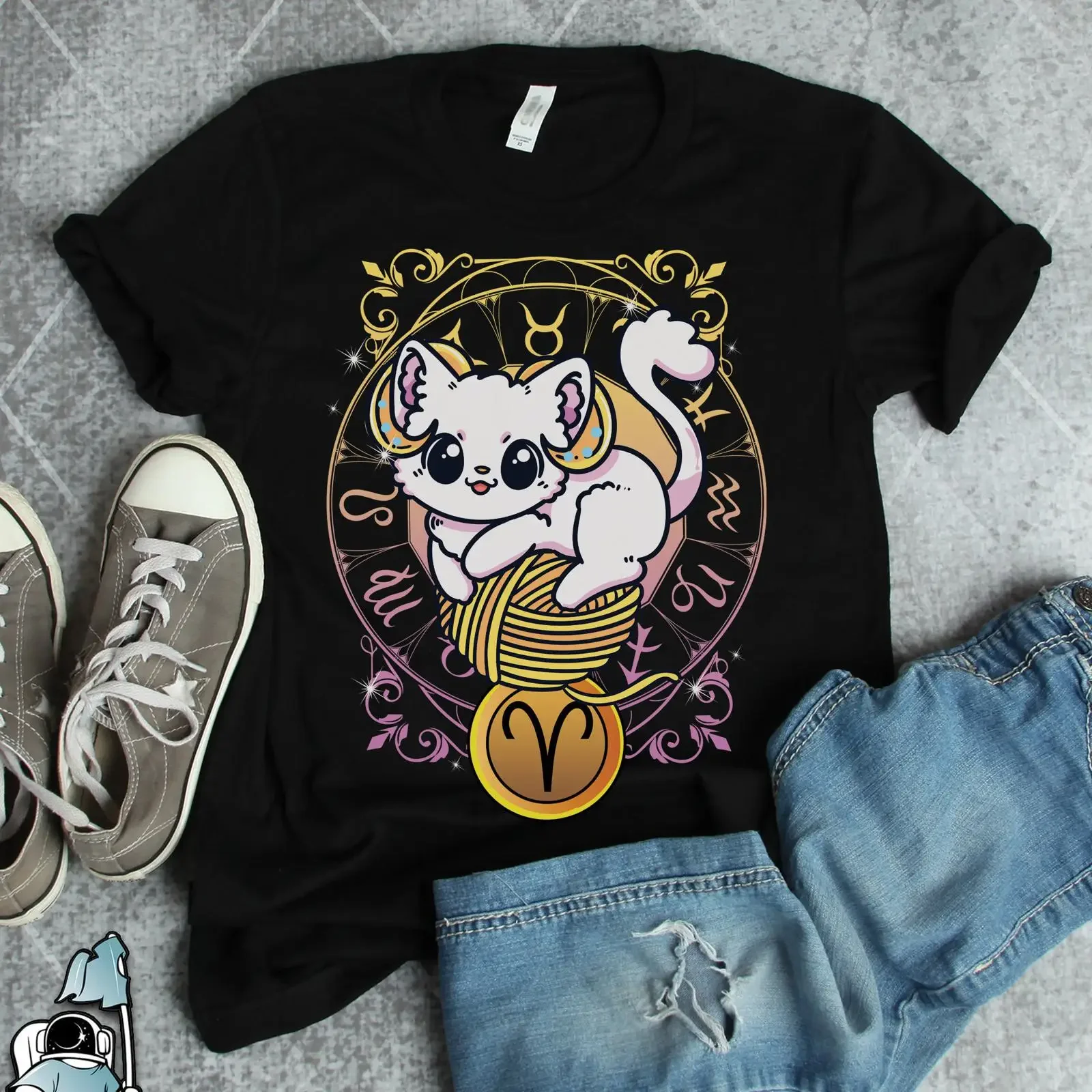 Aries Horoscope CaT T Shirt s Art Funny Zodiac and Astrology Birthday  vintage Washed Versatile streetwear Breathable
