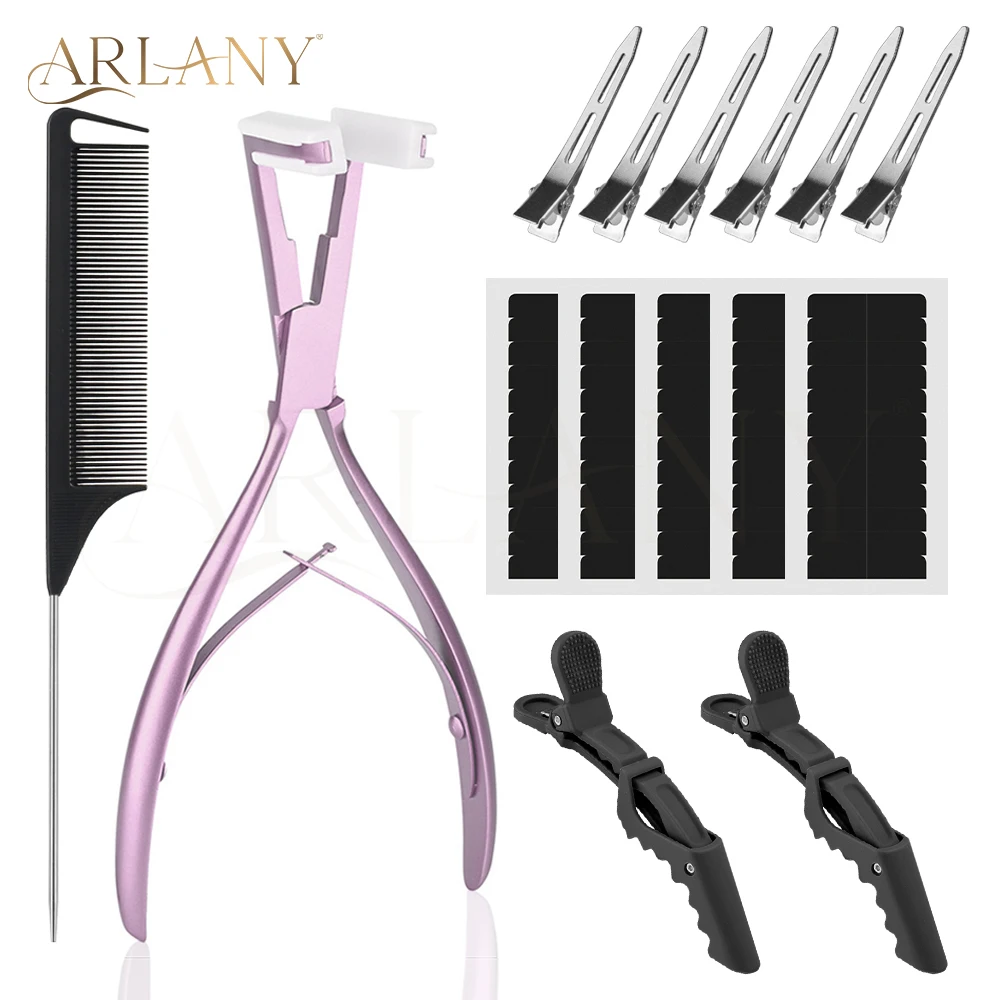

Набор для закрепления волос ARLANY: щипцы для наращивания волос, 60 лент двустороннего скотча для наращивания, расческа для кончиков волос, матовые зажимы-крокодилы
