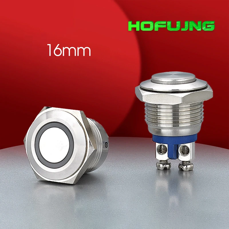 16mm 1NO High Flat Head Waterproof Momentary Reset Metal Push Button Switch Screw Terminal Car Engine Doorbell PC Power Switch