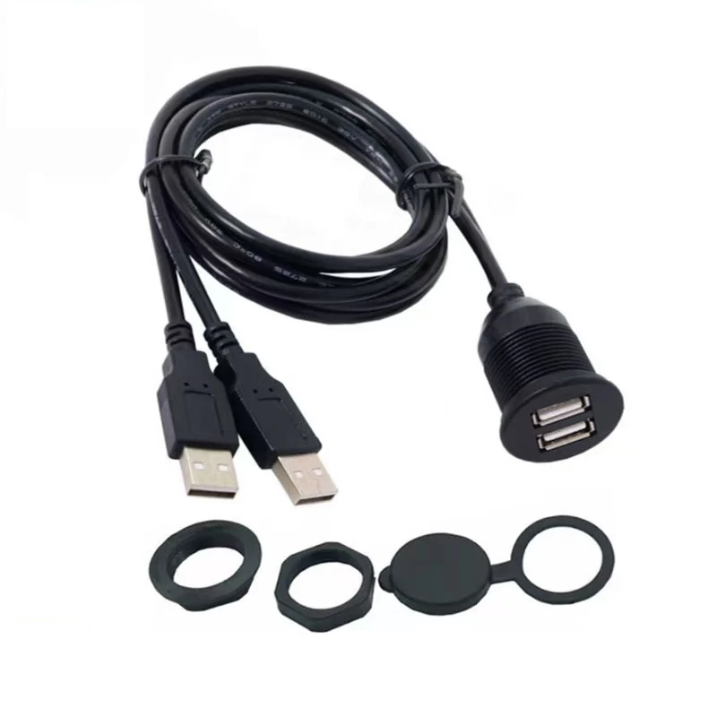 1M/2M USB 2.0 Flush Mount Cable Double/Single USB Port Extension Flush Dashboard Panel Mount Cable for Car Boat Motorcycle