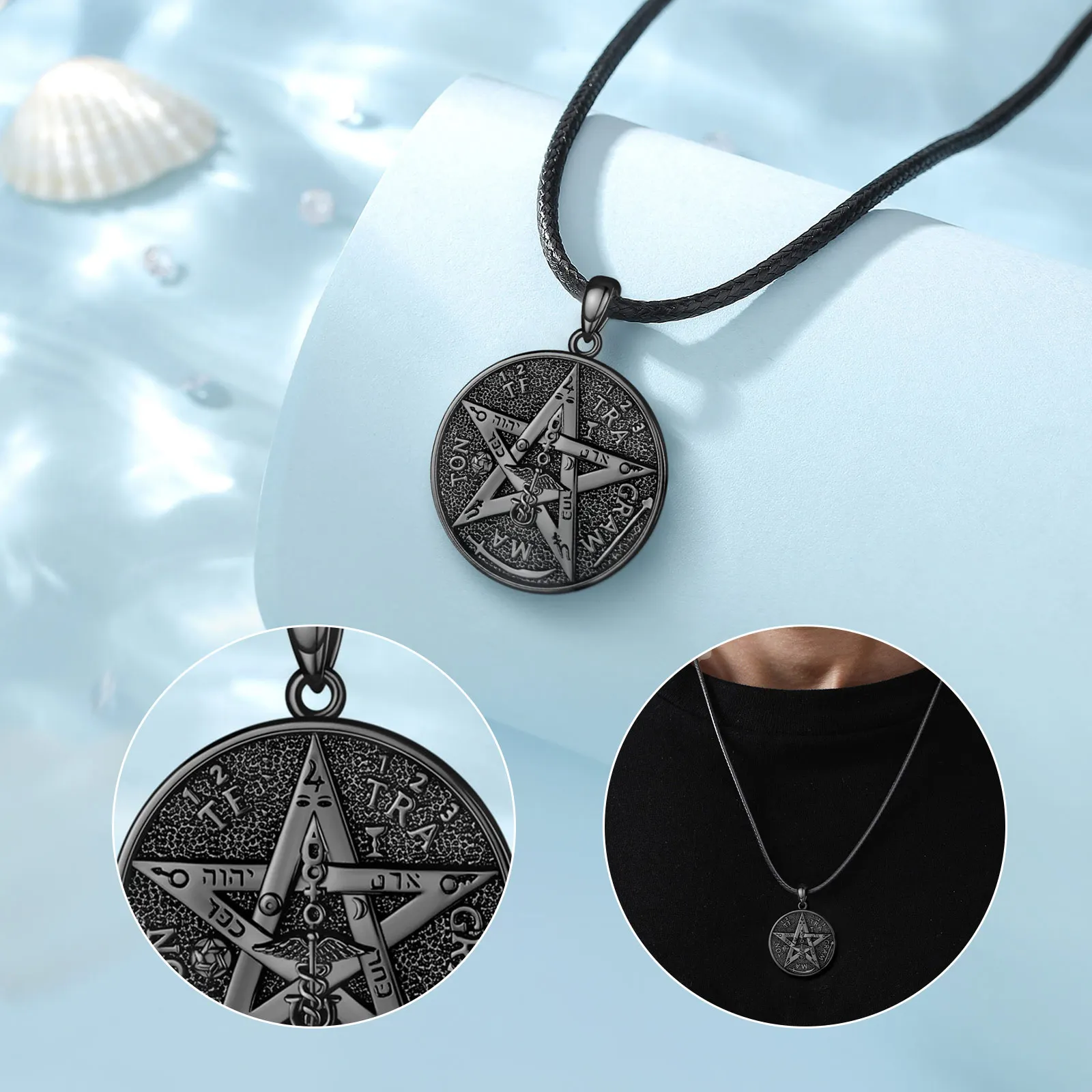 Eudora 925 Sterling Silver pentagramma rune collana nero Tetragrammaton Lucky Star amuleto ciondolo donna uomo gioielleria raffinata regalo