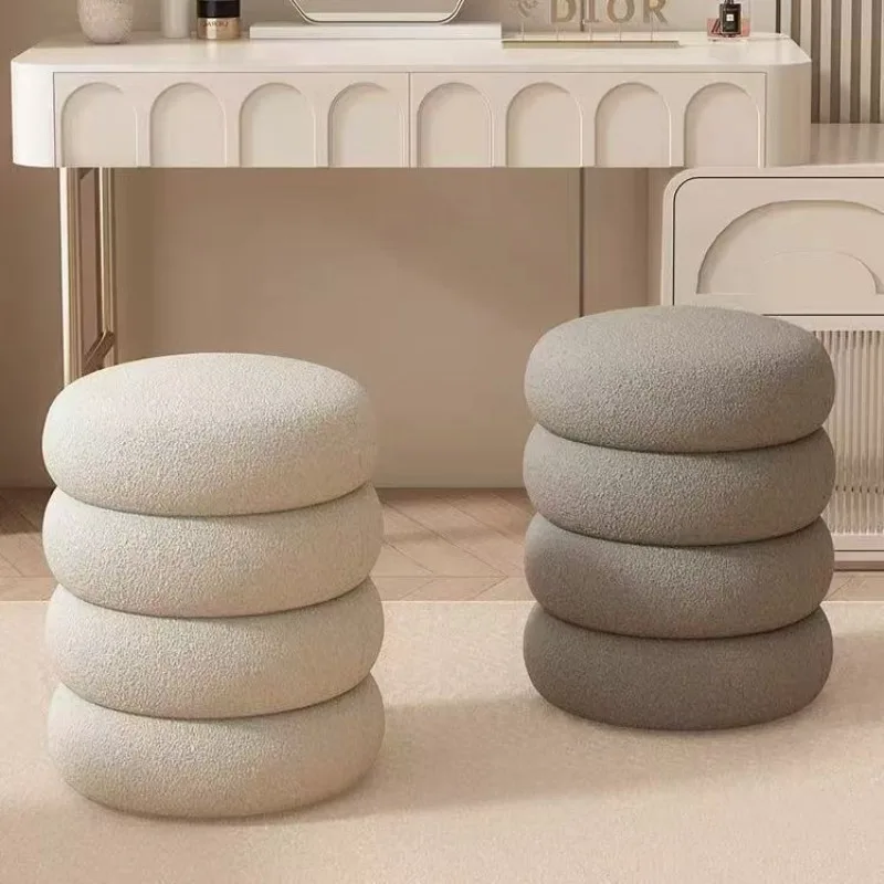 Faux Fur Vanity Stool  Cream Velvet Makeup Chair, Plush Dressing Table Stool for Bedroom, Soft Footrest & Ottoman
