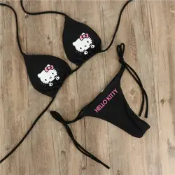 Conjunto de maiô Y2K Hello Kitty para mulheres, anime Sanrios, biquíni kawaii kuromi, sexy hot girl, roupa interior, sutiã, tanga para praia, 2 peças