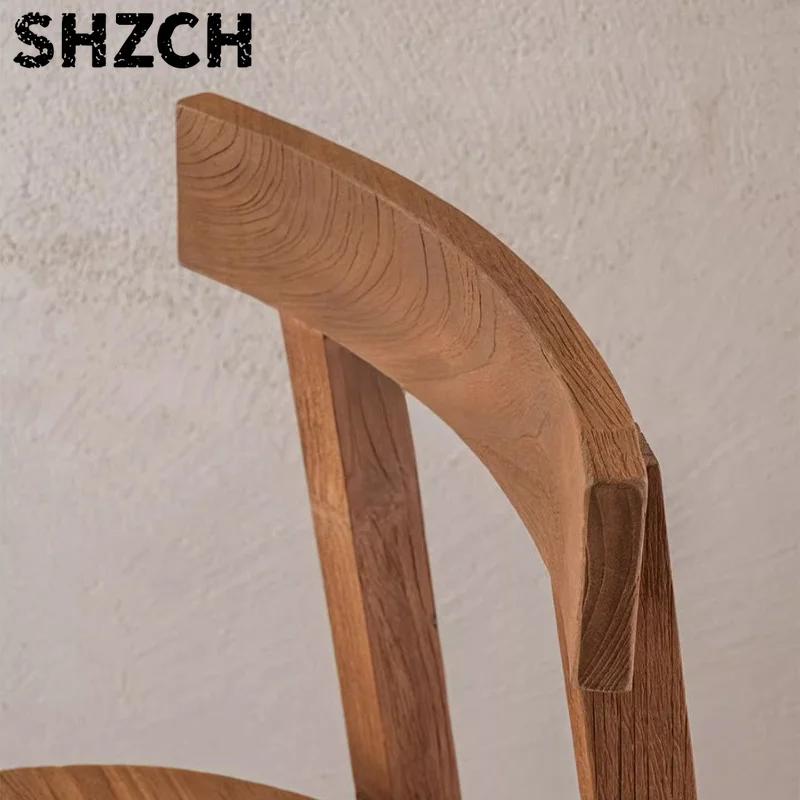 Wabi Sabi Elm Wood Dining Chairs Vintage Solid Wood Backrest Chair for Restaurant Home Seat for Cafe Dining Room Furniture view 4