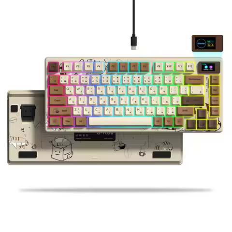 Womier 81 Keys Coffe Cat Gasket Custom Keyboard RGB Gaming Keyboard with Color Display Hot Swap Mechanical Keyboard for Mac Win