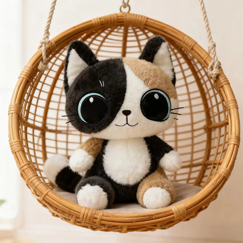 23CM 귀여운 실물 같은 링롱 고양이 인형 귀여운 만화 큰 눈 인형 부드러운 동반자 수면 포옹 베개 아이 아기 생일 선물