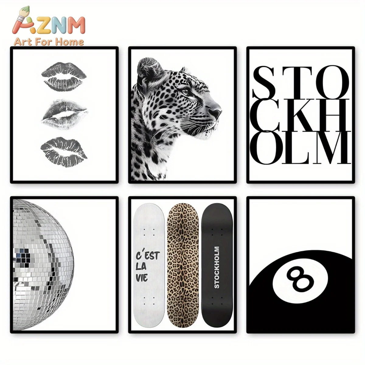 AZNM 6pcs Retro Leopard Cheetah Abstract Canvas Print Poster Y2k Chic Modern Minimalism Art Prints Living Room Home Decor Poster