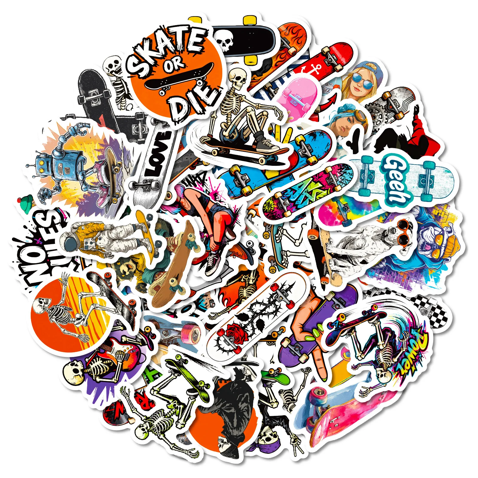 56 Pcs Trendy Streetwear Skateboard Stickers, Cool Waterproof Graffiti Stickers for Luggage Laptop Cup Decor