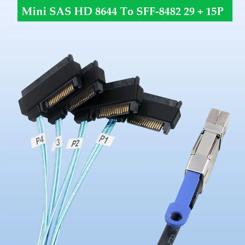 

ADT-Link Mini SAS HD 8644 To SFF-8482 29 + 15P Integrated Array Card SATA Hard Disk Data Cable Length Optional 0.5M 1M 2M 3M