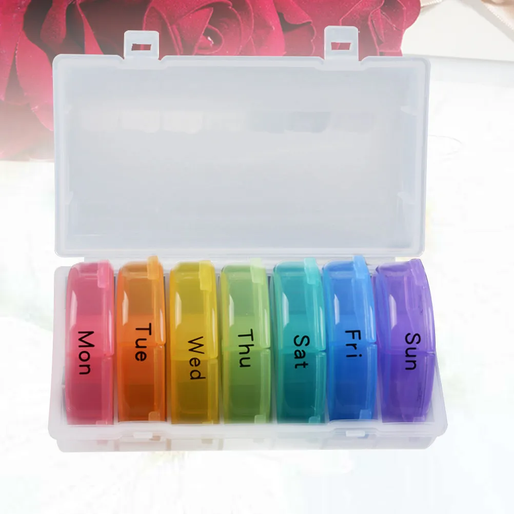 

21 Compartments Rainbow Medicine Box Organizer Portable Pill Holder Weekly Vitamin Dispenser Travel Storage Container