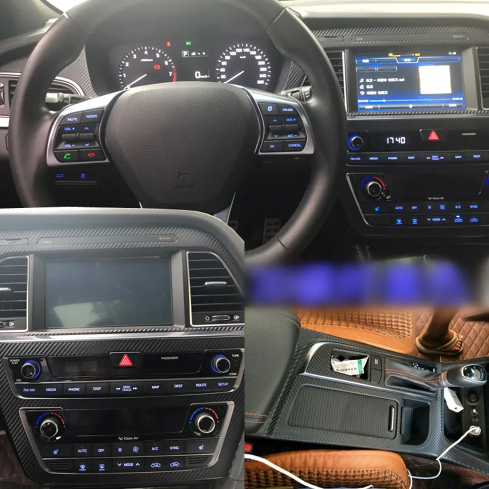 

For Hyundai Sonata 9 2015-2017 Stickers Decals 3D Carbon Fiber Black Center Console Cover Interior Style Vinyl