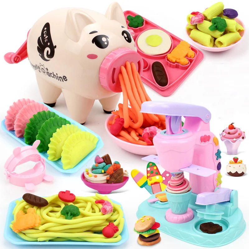 Cartoon Cute Pig Noodle Maker & Clay Dough Set, Play Dough Machine Clay Dough Strips Toy Set for Kids