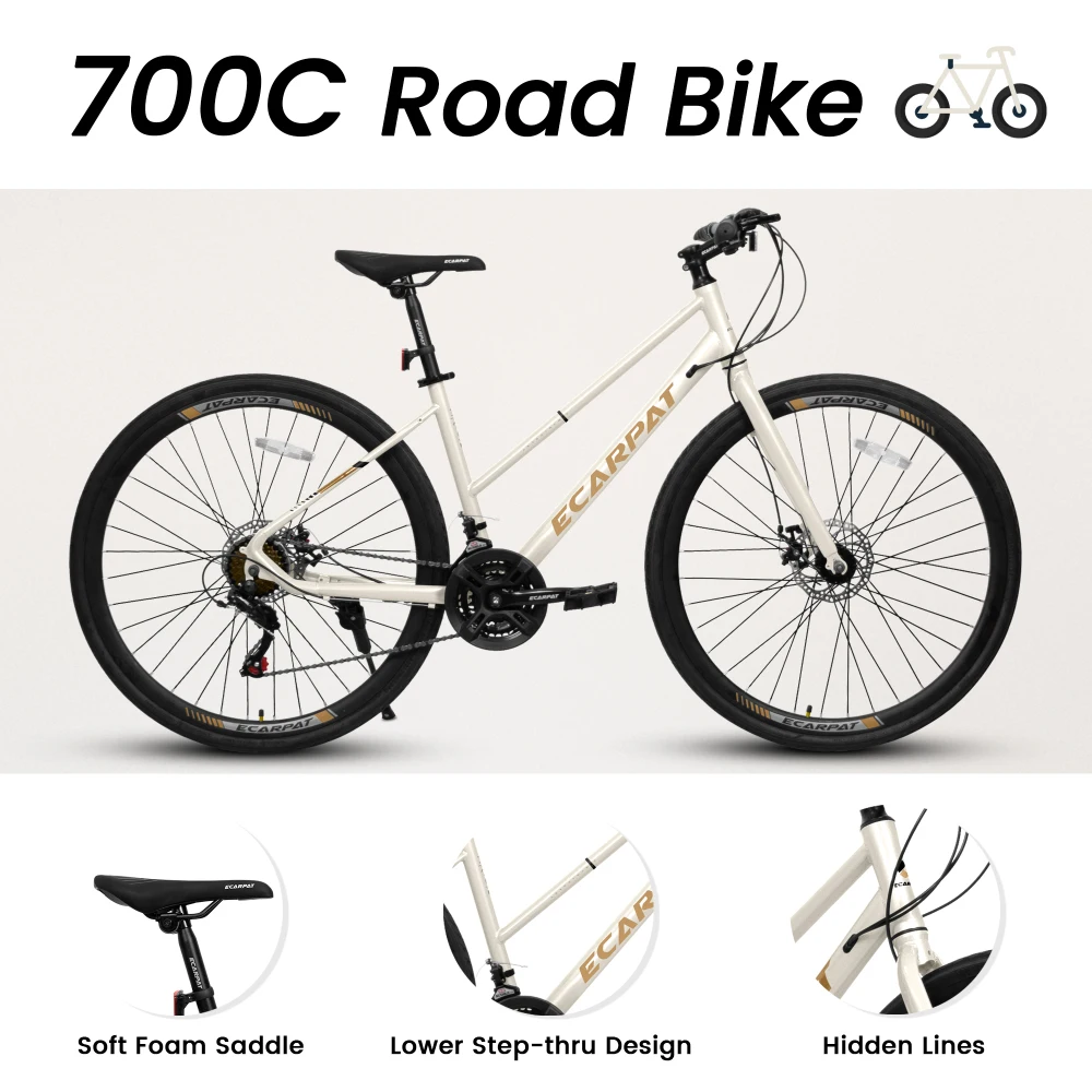 Ye A28250 700Cx35 Road Bike: Aluminum Alloy Wheels, 21-Speed Gear System, Disc Brakes, Wide Tires - Ideal for Urban Commuting & Student Transportation