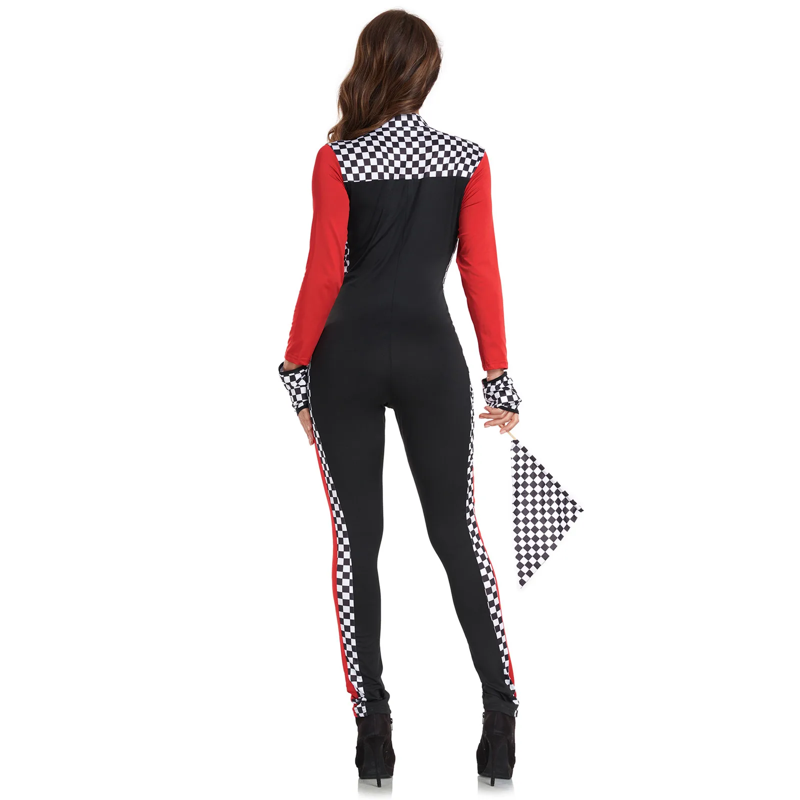 Kobiety wyścigi dziewczyna garnitur mundurek motocyklowy kostium taniec kombinezon wyścigowy body z długimi rękawami Halloween cheerleaderki — zdjęcie 7