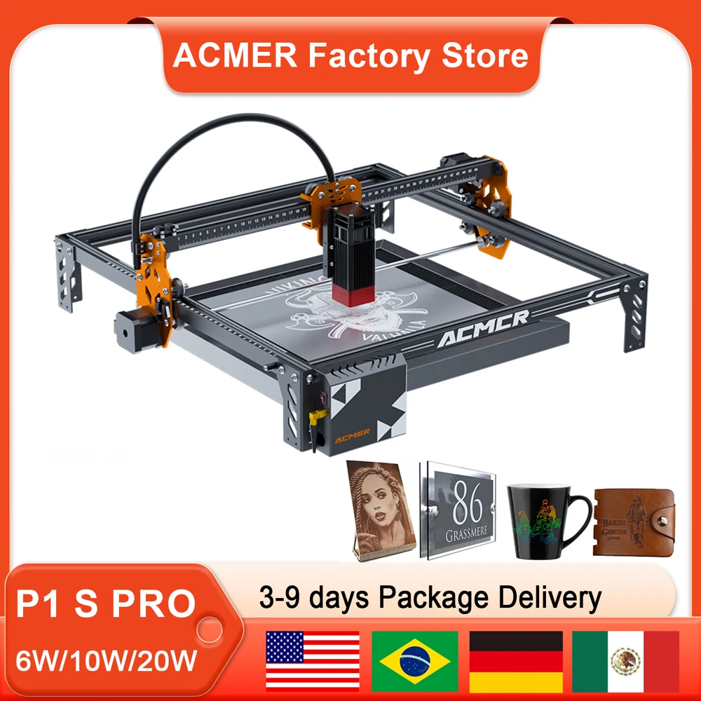 

Лазерный гравер ACMER P1 S PRO 6W 10W 20W, DIY лазерный гравер-резак для дерева, металла, акрила, стекла, кожи