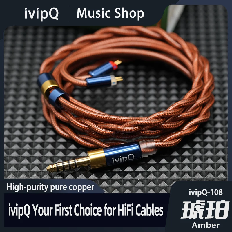 IvipQ-108 Amber Wysokiej Czystości Kabel do Słuchawek HiFi z Czystej Miedzi, Ulepszony Kabel 4.4mm Zbalansowany 2Pin MMCX/QDC/IE900 do Wielodriverowych Słuchawek BA IEM — zdjęcie produktu 6