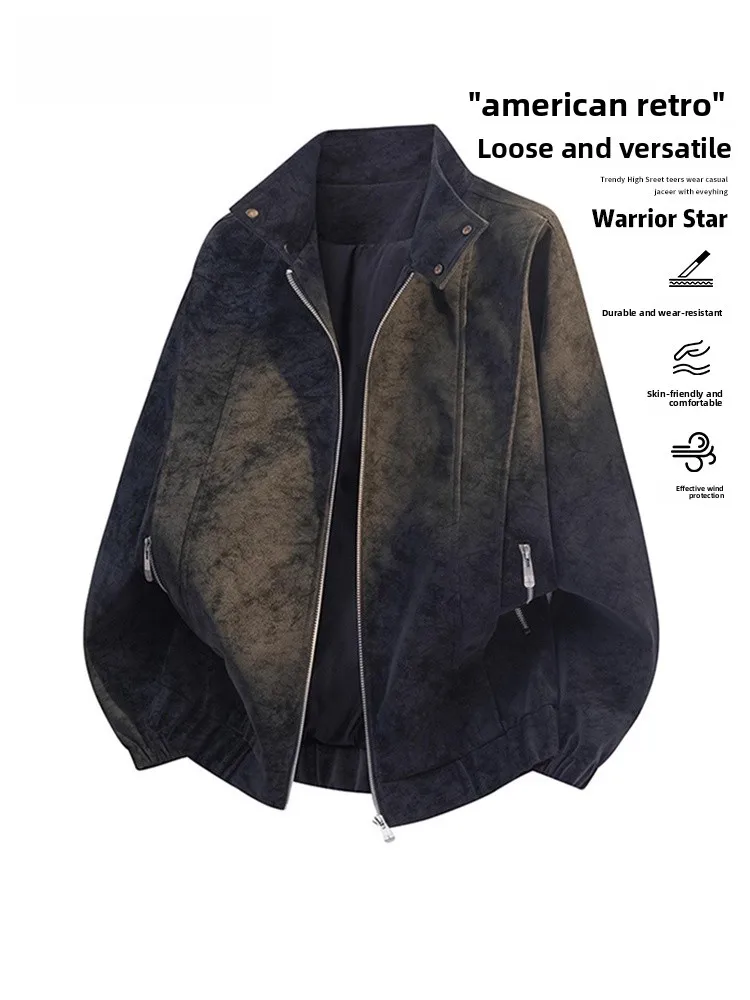 

American Retro Men's PU Leather Jaet Autumn Winter Loose Fit Fce Lined Casual Sle Large Size Zipper ket Jaet