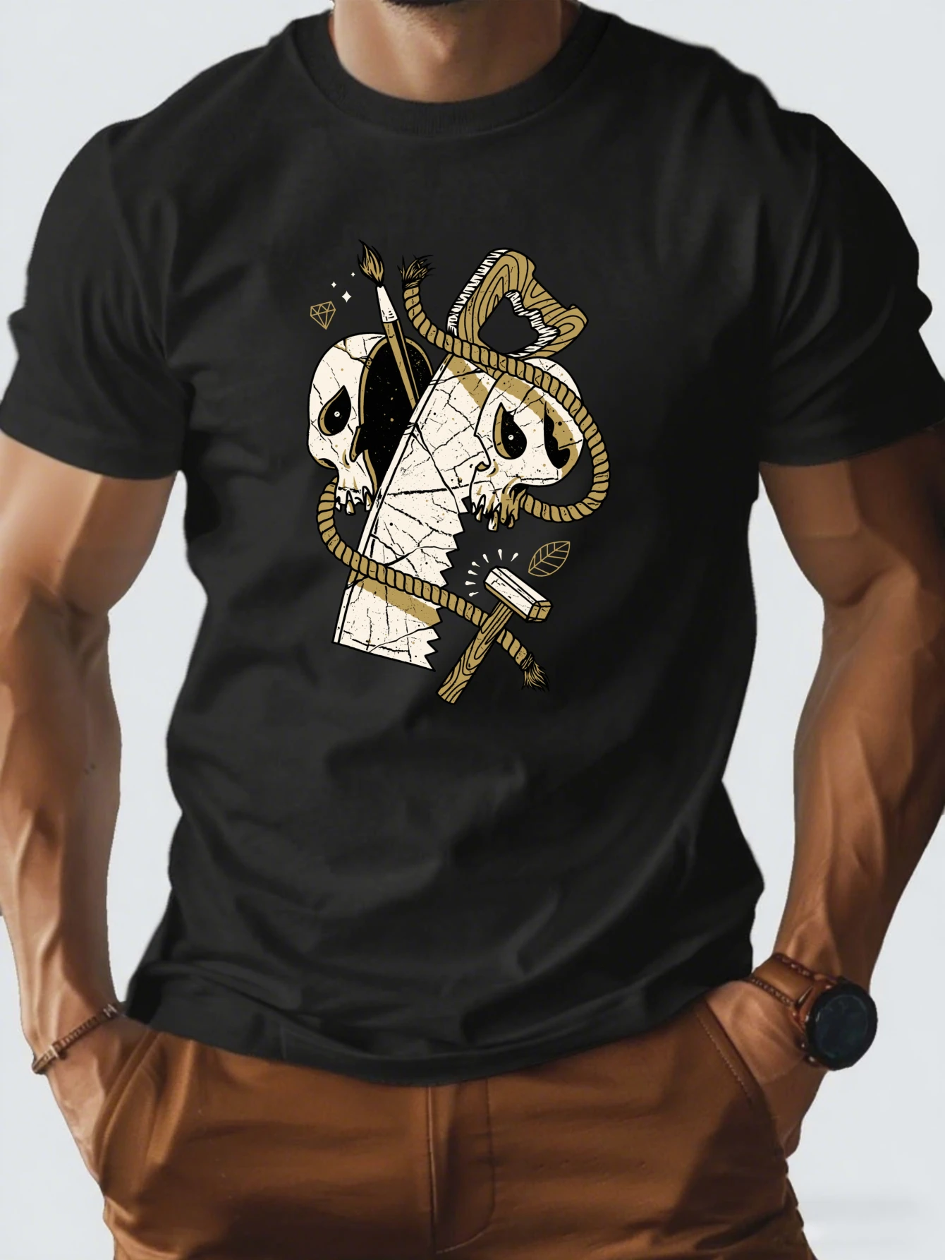 

Retro Fisherman Fish Graphic T-Shirt for Men, Angler Style Short Sleeve Tee, Casual Fishing Print Tops