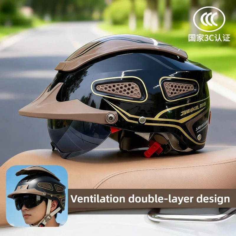 

Summer motorcycle helmet breathable bicycle open helmet men's women's dual lens uncovered double-layer half helmet casco moto