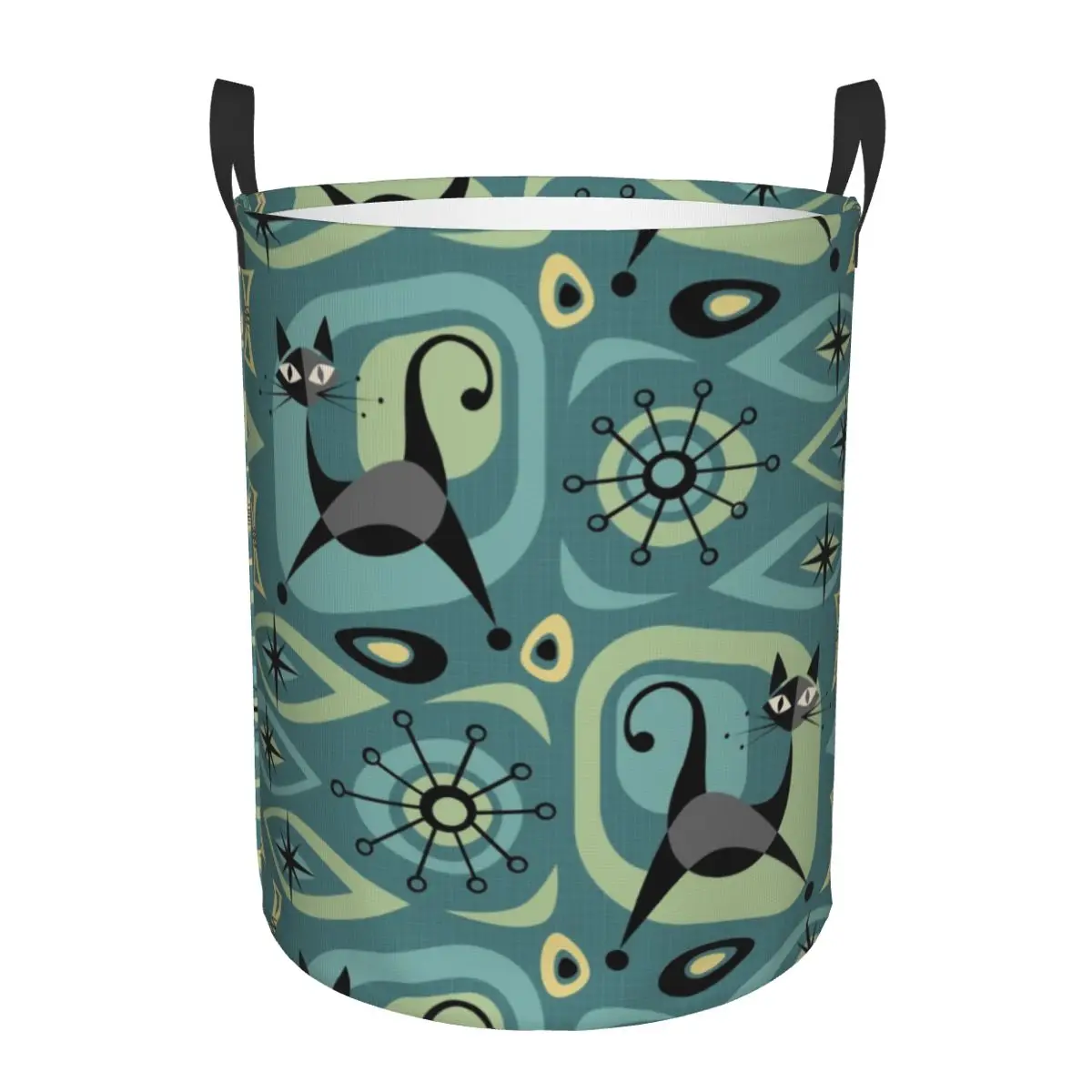 Mid Century Cat Abstract Laundry Basket Collapsible Fifties Clothes Hamper for Baby Kids Toys Storage Bag