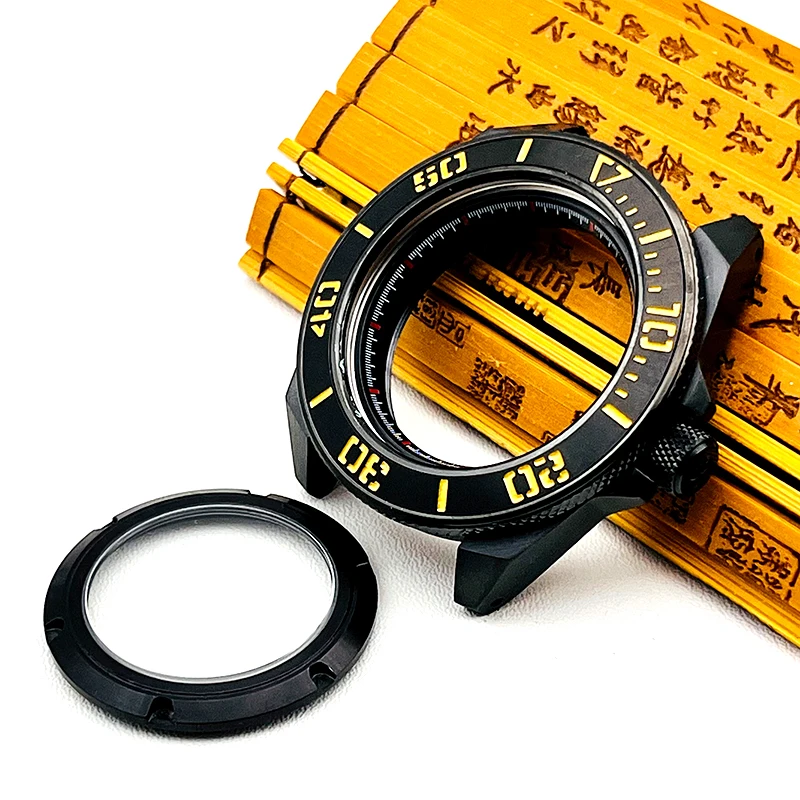 45mm Black Seiko SRPF Samurai King Watch Case fits NH35 NH36 7S26 Movement Transparent Case Back 20ATM Sapphire Glass NH35 Cases