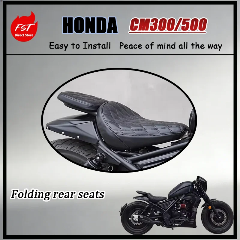 FOR Premium PU Leather Foldable Hidden Rear Seat for CM300CM500 Rebel Single Seat Cushion Short Tail Fender Motorcycle Accessory