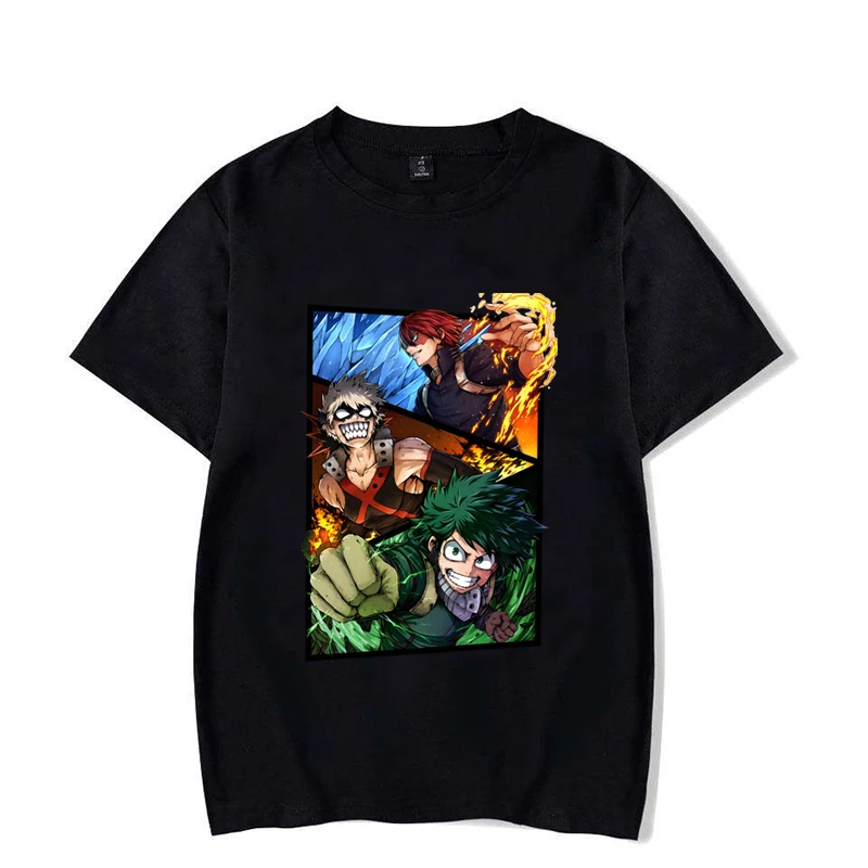 Hot Anime Deku Bakugou Katsuki Todoroki Shoto Print T-Shirt Women Men Loose Short Sleeve Round Neck Top Unisex Casual Shirt Tee