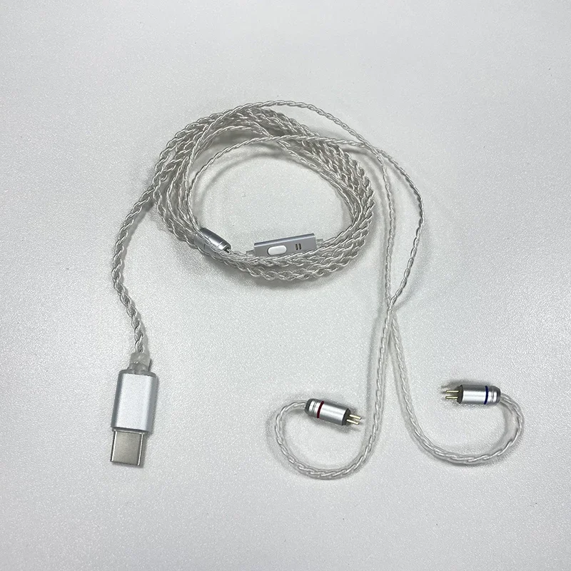 Cabo de atualização de fone de ouvido banhado a prata tipo-c plug 4 núcleo fio 2 pinos cabo de fone de ouvido suporte controle de chamada cabo de 47 polegadas