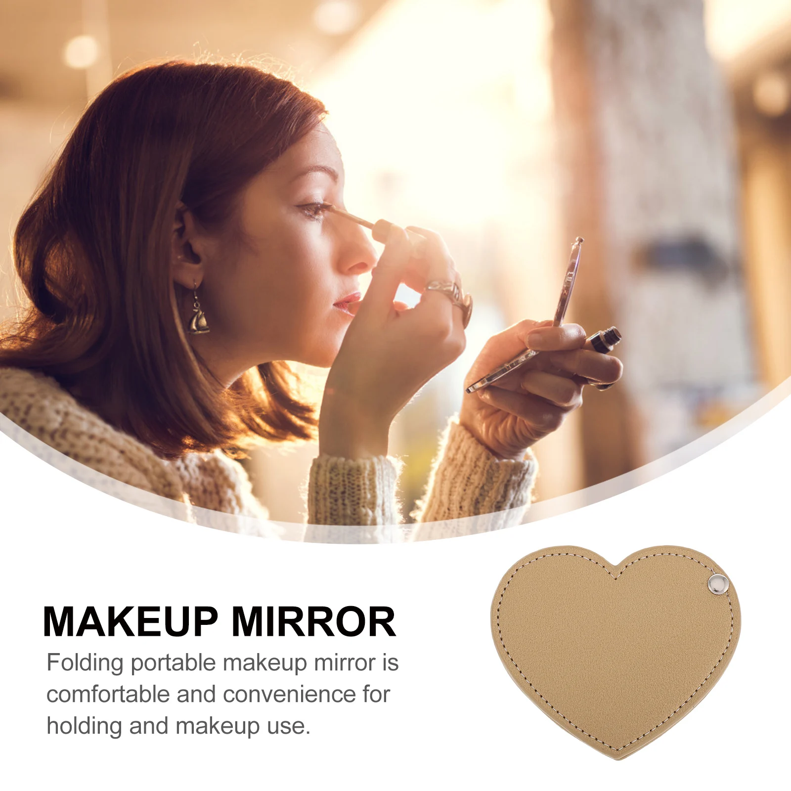 

Mini Travel Mirror Heart Shaped Pocket Purse Rotatable Compact for Purses