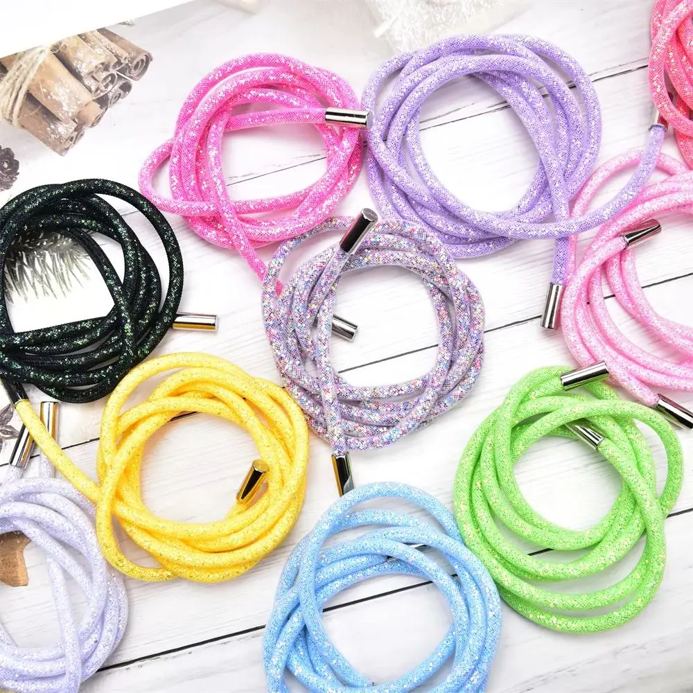 138Cm Shiny Sequin Round Drawstring For Hoodie Trouser Sweatpant Rope Replacement Rhinestone Hoodies String  Soft Tube Ro