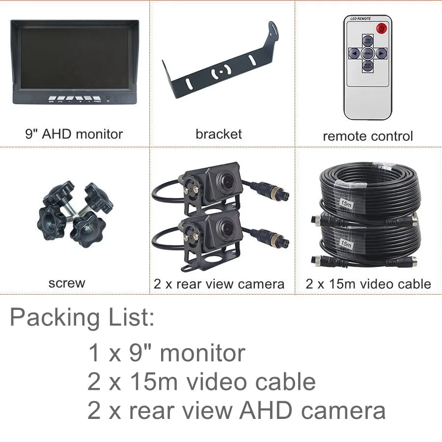 DIYKIT 1920x1080 2CH 9 "AHD IPS Achteruitrijcamera Auto Monitor IP68 Waterdichte Starlight AHD Backup Auto camera Video-opname