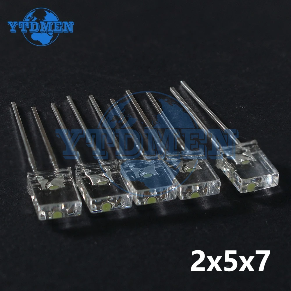 100/200pcs 2x5x7mm LED Square Transparent LED Diodes 5 Colors (White/Red/Yellow/Green/Blue) Indicator Lights for Arduino DIY PCB