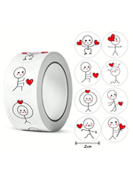 500 Sheets/Roll Stickman Cartoon Creative Label Round Sticker For Suitcase Notebook Refrigerator Skateboard Water Cup Sticker